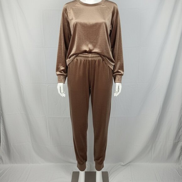 NWT Jenni Intimates Cocoa Velour Shiny Glam Matching Sweatsuit XL - Picture 3 of 15